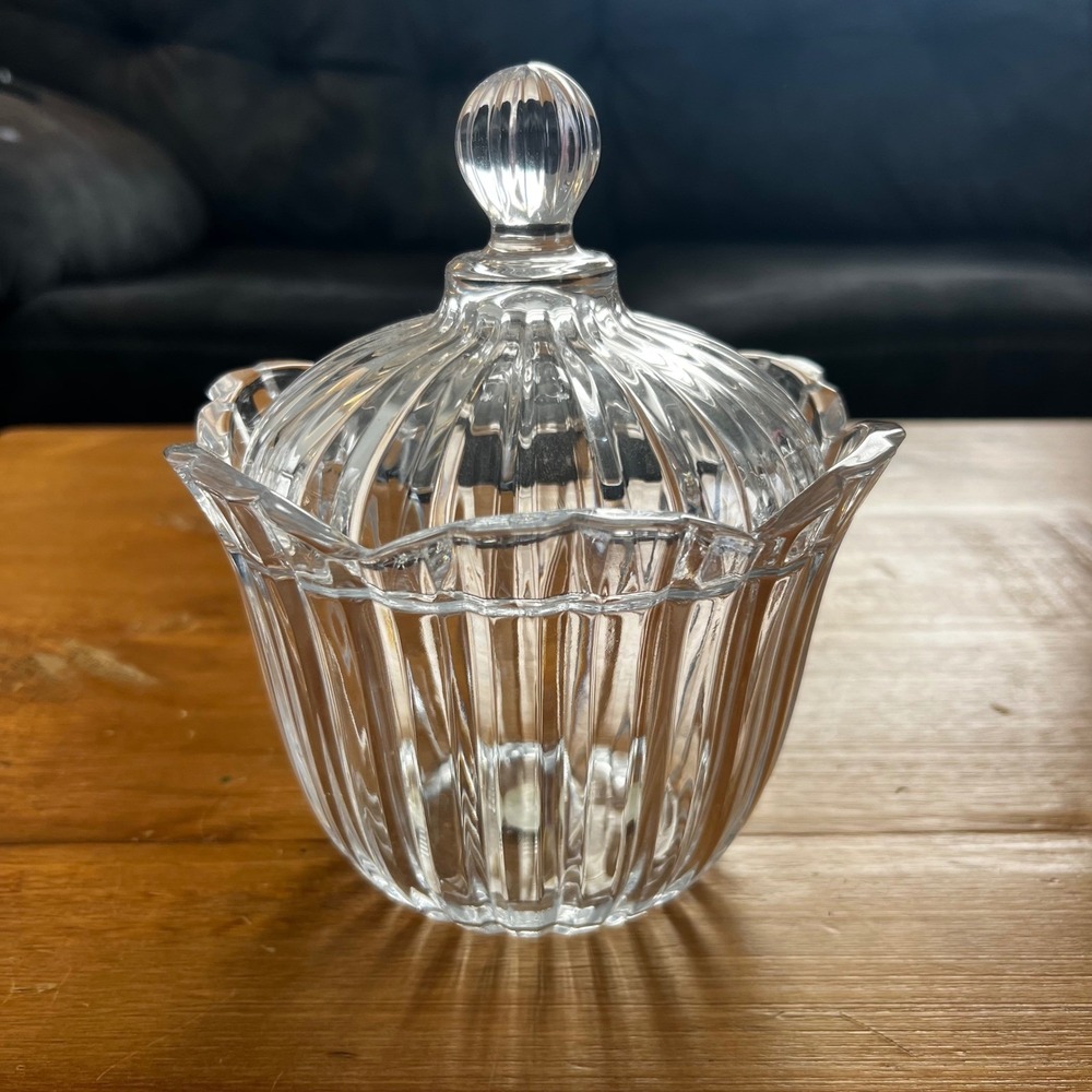 Crystal Clear Covered‎ Candy Dish Lidded Crystal Bowl Jar Vintage Elegant